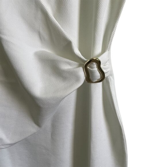 Zara Twill Wrap Dress M Oyster White Sleeveless V‑Neck Buckle Ruched NWT - Picture 10 of 13